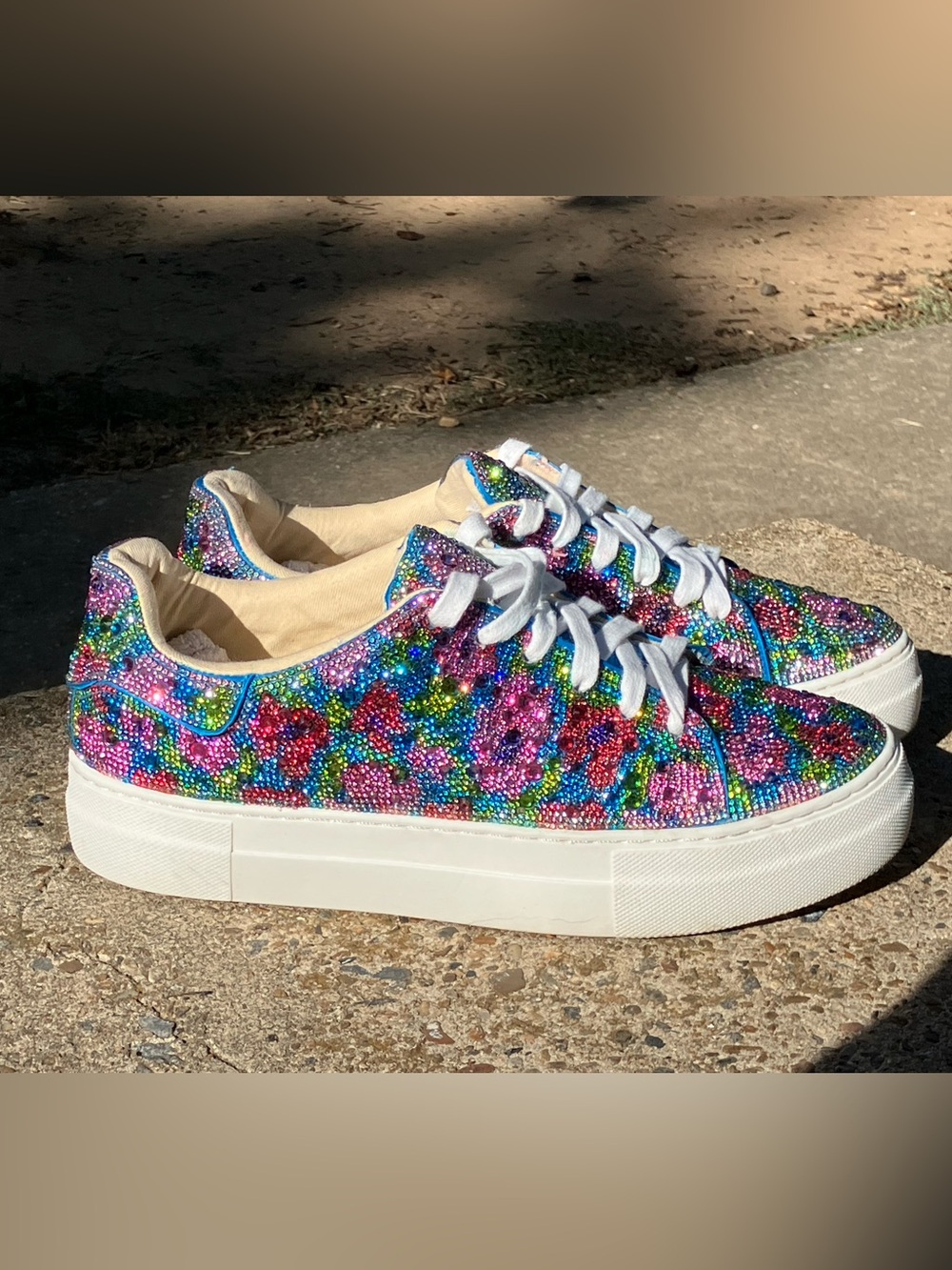 Betsey Johnson Sydney Rainbow Floral Rhinestone Sneakers - Size 10